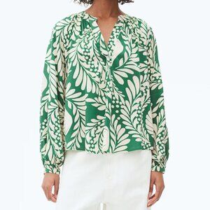 NWT H&M Balloon Sleeve Blouse Green Ivory Print Small